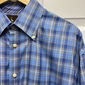 TailorBryd Men’s Blue Plaid Button-Down, 100% cotton